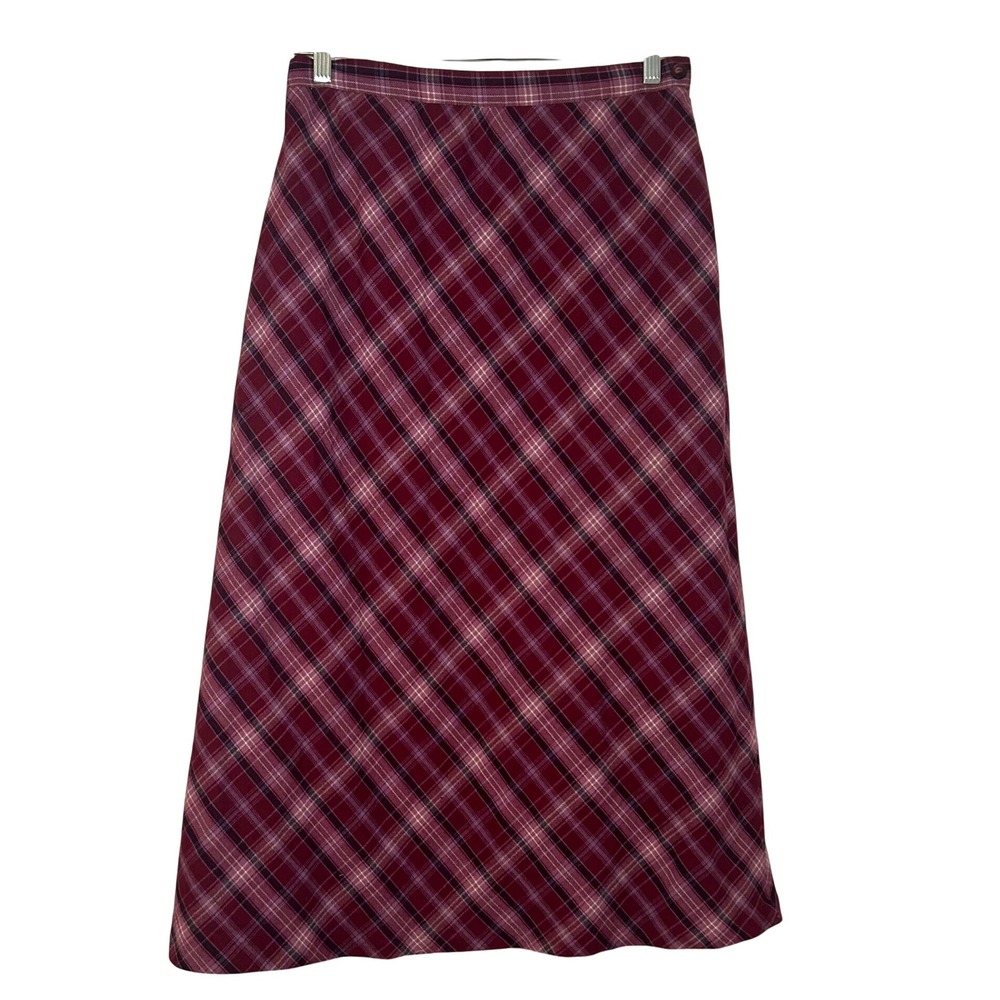 Sag Harbor Womens Plaid Midi Skirt Burgundy Purple A-Line Lined Size 12 academia